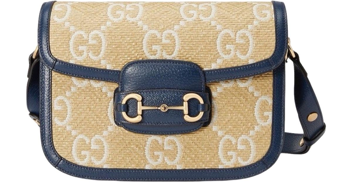 Gucci Horsebit 1955 Blue Raffia Shoulder Bag | Lyst