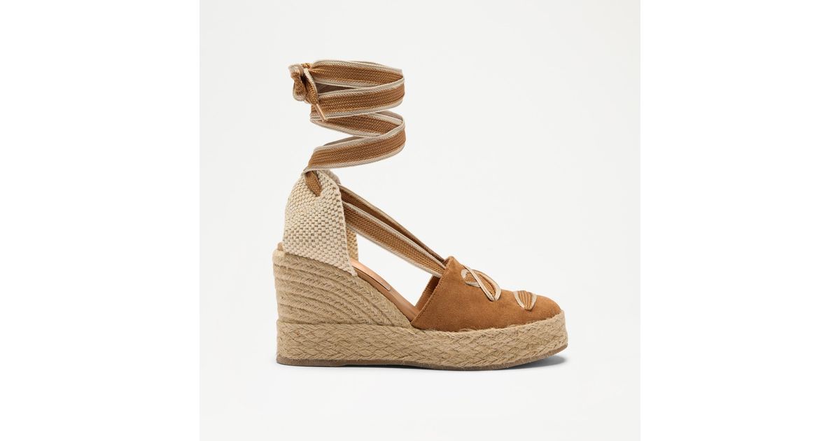 Russell Bromley Hale Tie Lace Up Espadrille Wedge in Brown