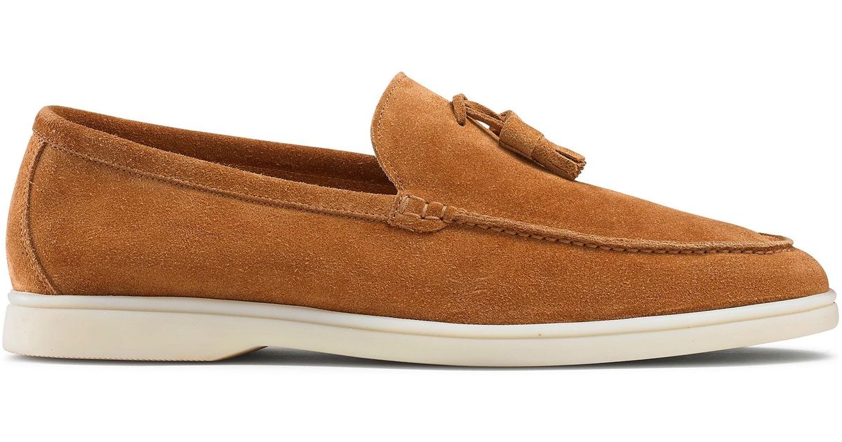 Russell & Bromley Mens Orange Suede Plain Cambria Tassel Loafers, Size