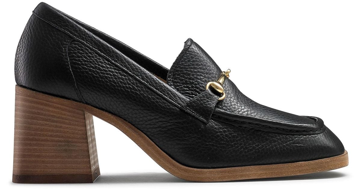 Russell & Bromley Women's Black Leather Loafer Mid Casual Block Heel