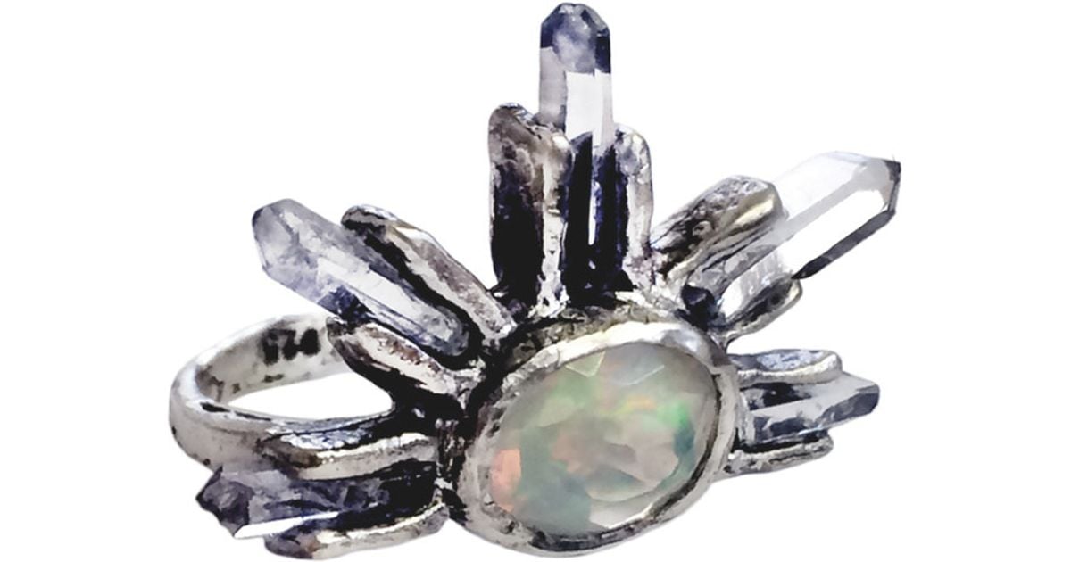Unearthen Large Eye Crown Ring With Opal And Quartz in Metallic | Lyst