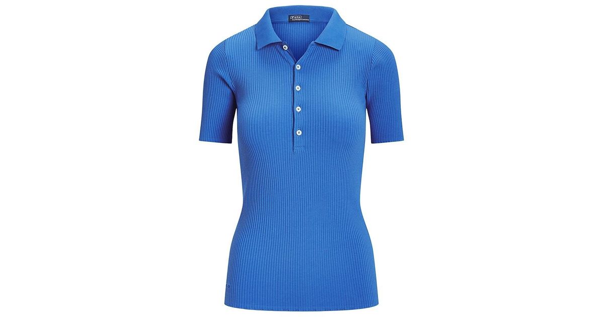 Polo Ralph Lauren Ribknit Fitted Polo Top in Blue Lyst