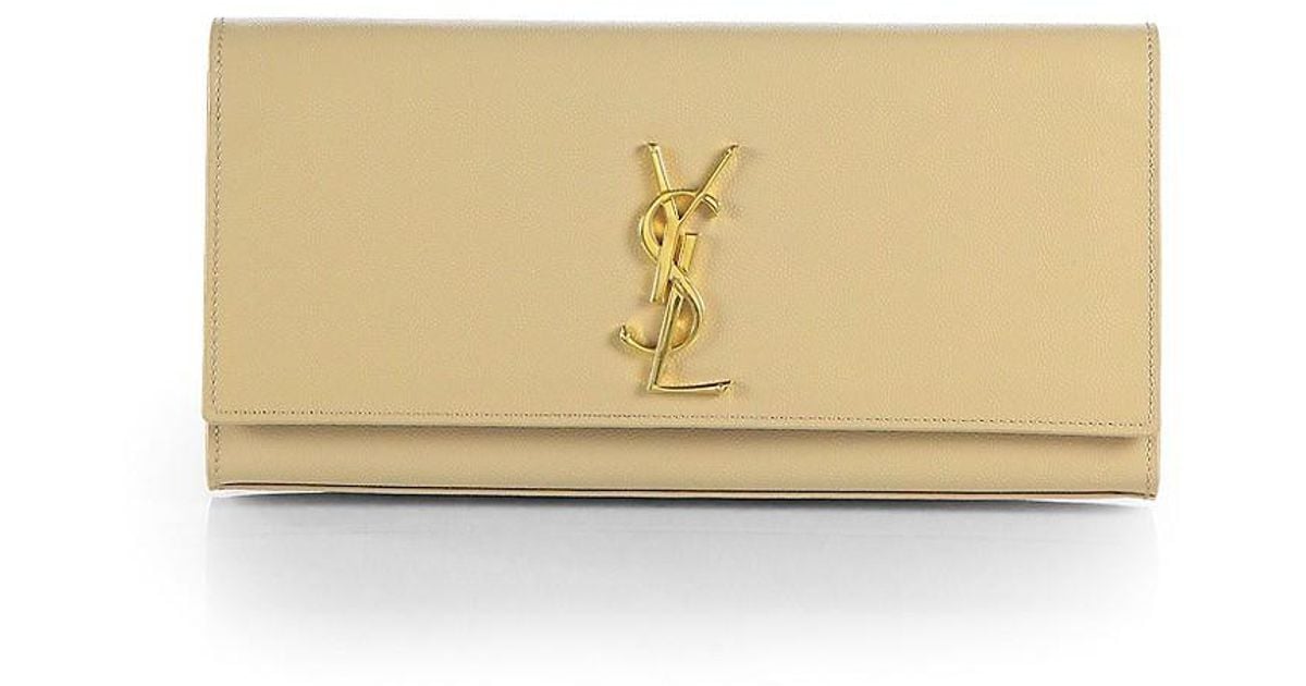 Saint Laurent Kate Leather Clutch in Natural | Lyst