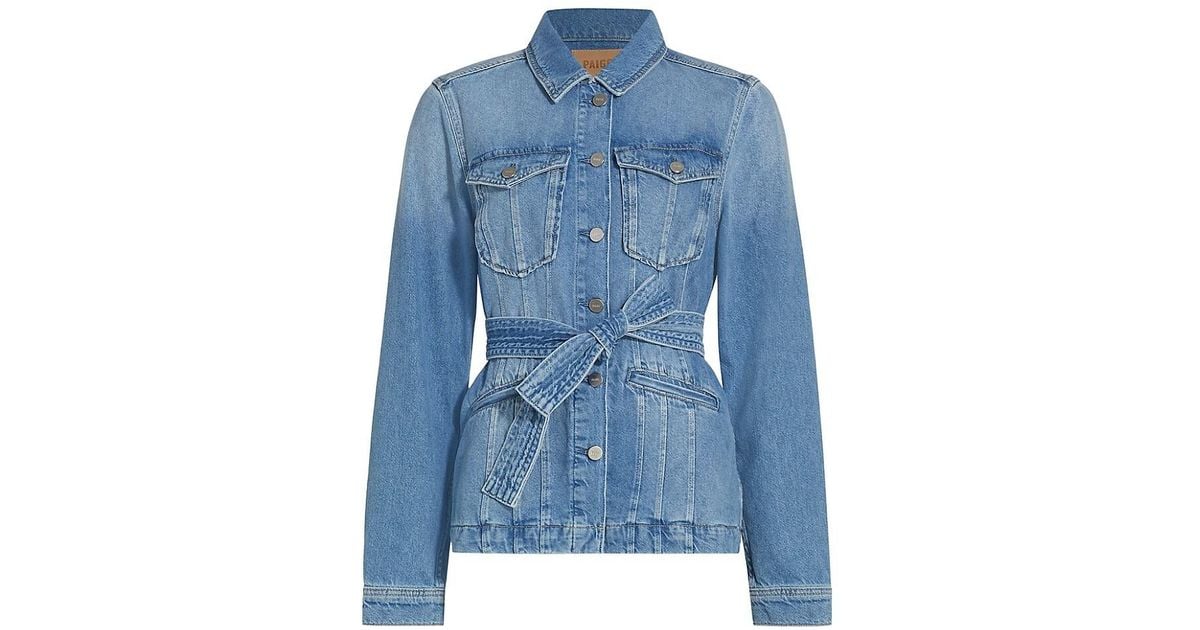 PAIGE Pacey Belted Denim Jacket in Blue | Lyst