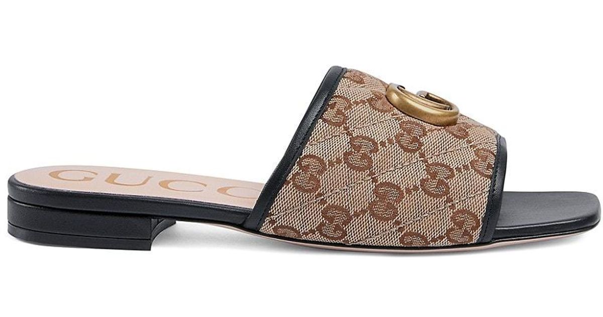 Gucci GG MatelassÃ© Canvas Slide Sandal in Beige (Natural) - Save 12% - Lyst