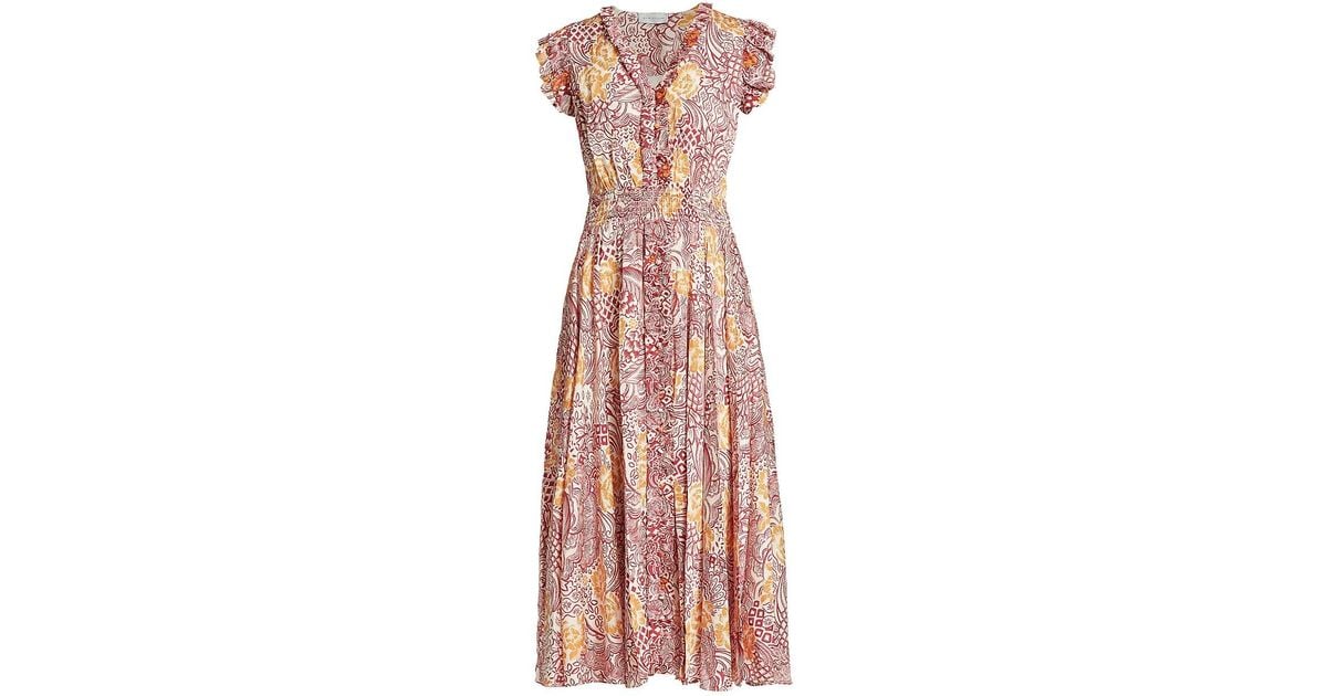 Elie Tahari The Mae Printed Silk Blend Midi Dress In Pink Lyst