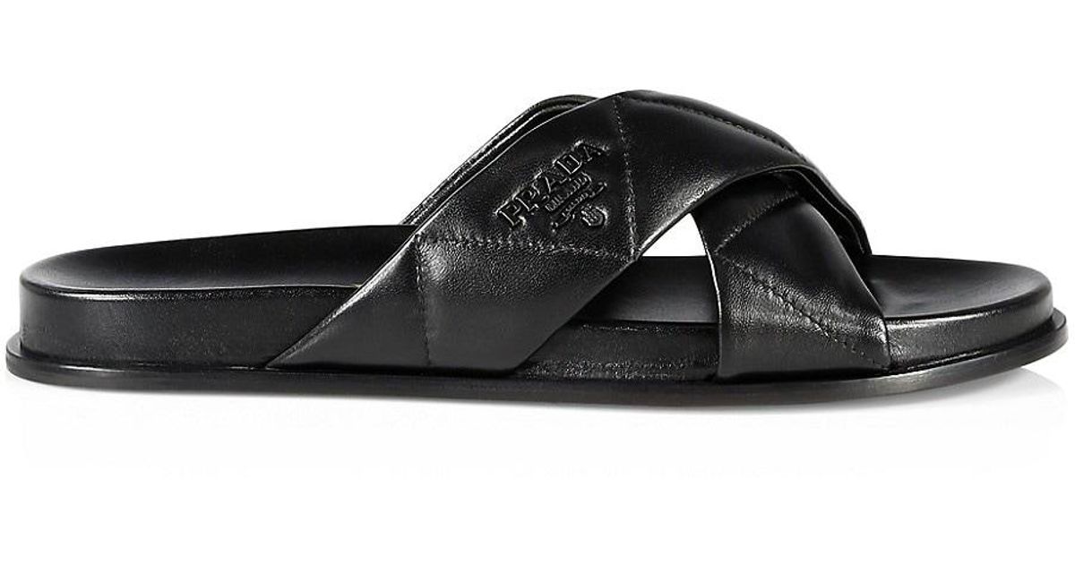 prada logo quilted leather sandals