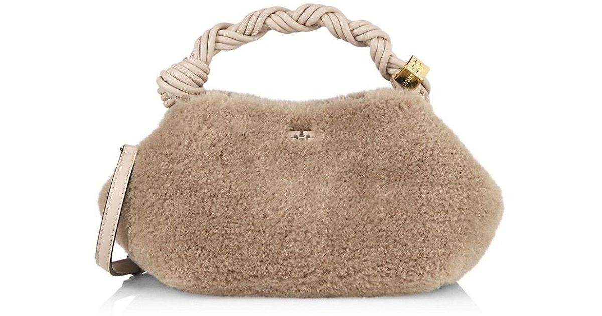 Ganni Small Bou Faux-fur Shoulder Bag in Natural | Lyst