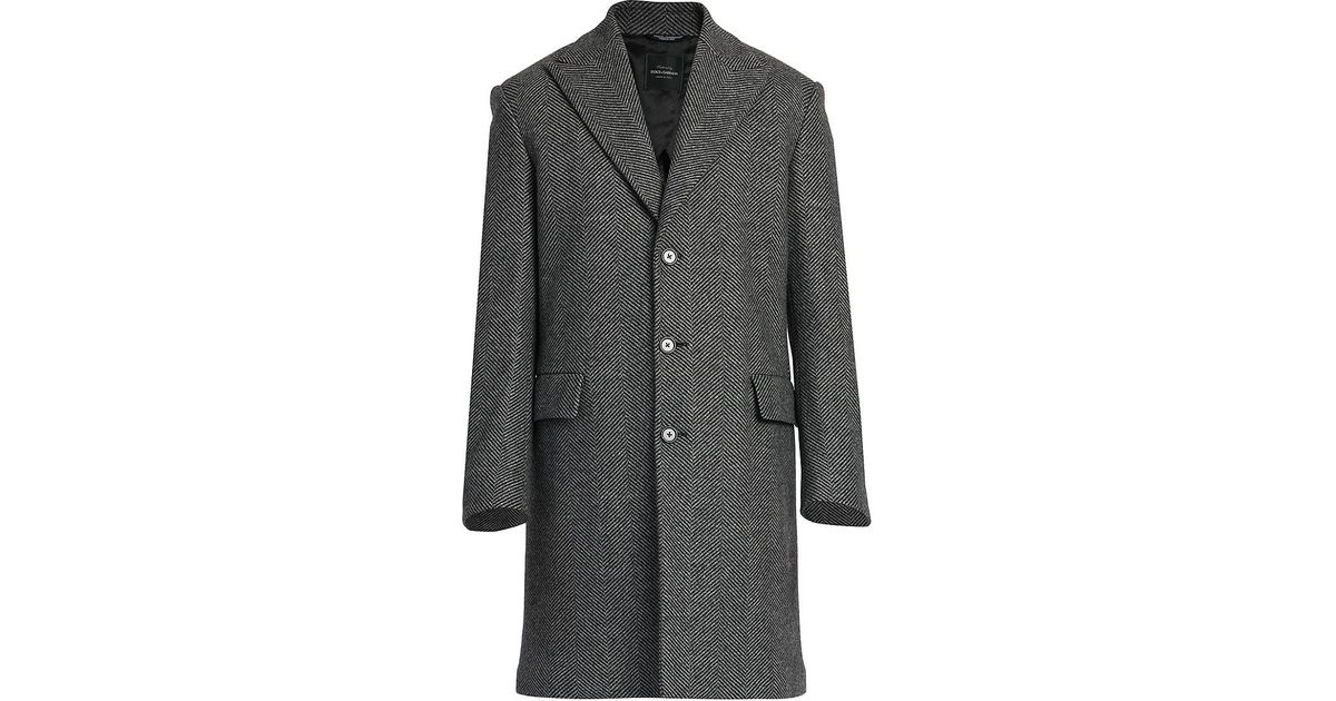 Dolce & Gabbana Wool Herringbone Overcoat in Grey (Gray) for Men | Lyst