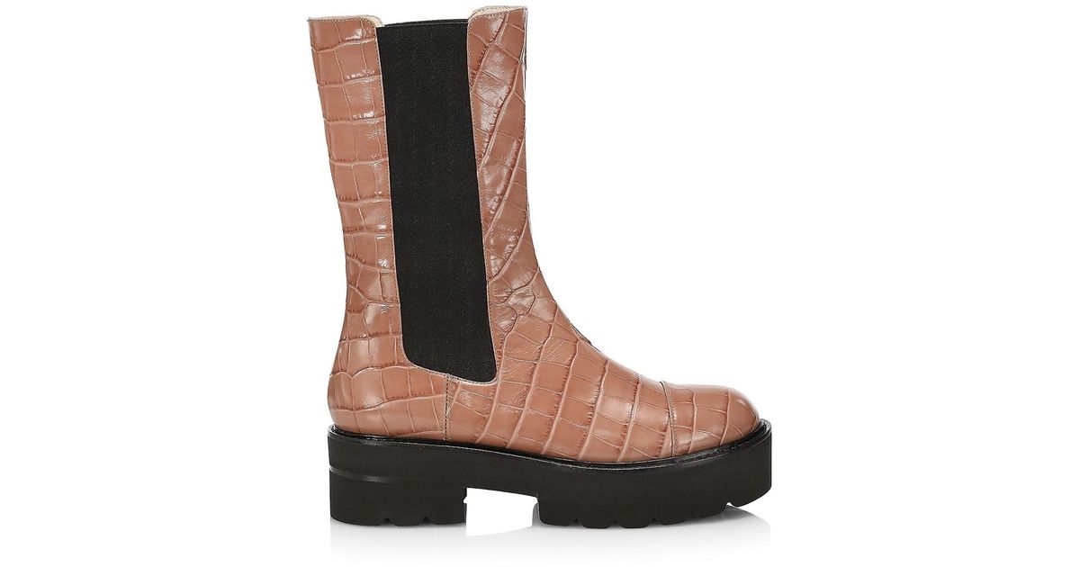 Stuart Weitzman Presley Lug-sole Croc-embossed Leather Chelsea Boots - Lyst