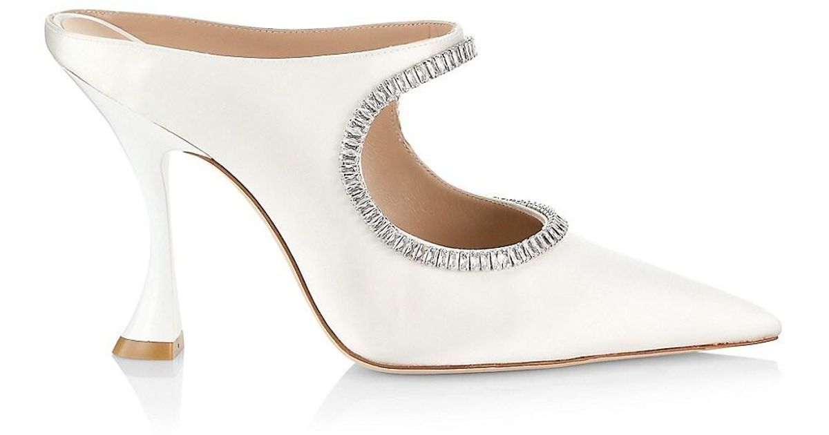 Stuart Weitzman Curve Crystal-embellished Satin Mules in White | Lyst