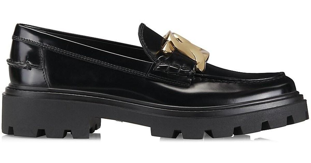 Tod's 8j Kate Chain Leather Lug-sole Loafers in Black | Lyst