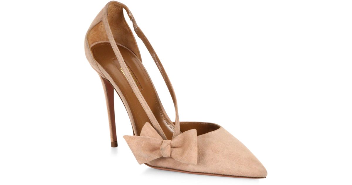 aquazzura parisienne bow suede pumps
