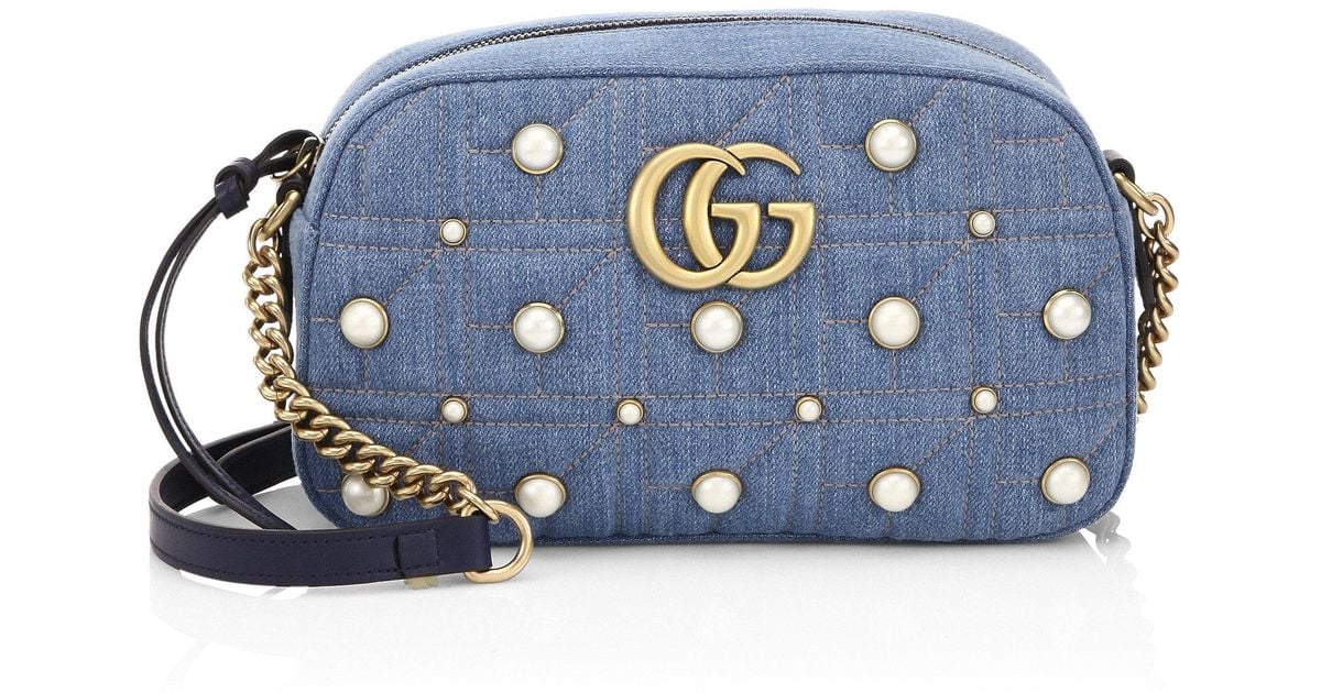 Authentic Gucci GG Marmont Matelassé Leather CrossBody Camera Bag 447632  Blue