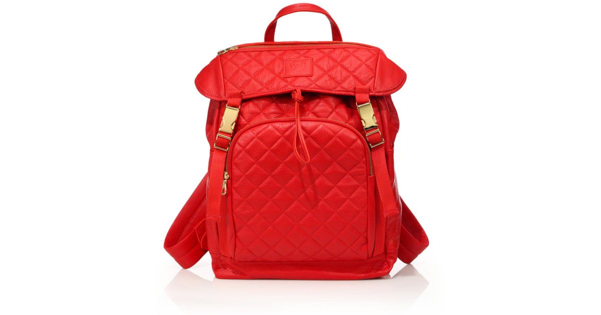 mens red leather backpack