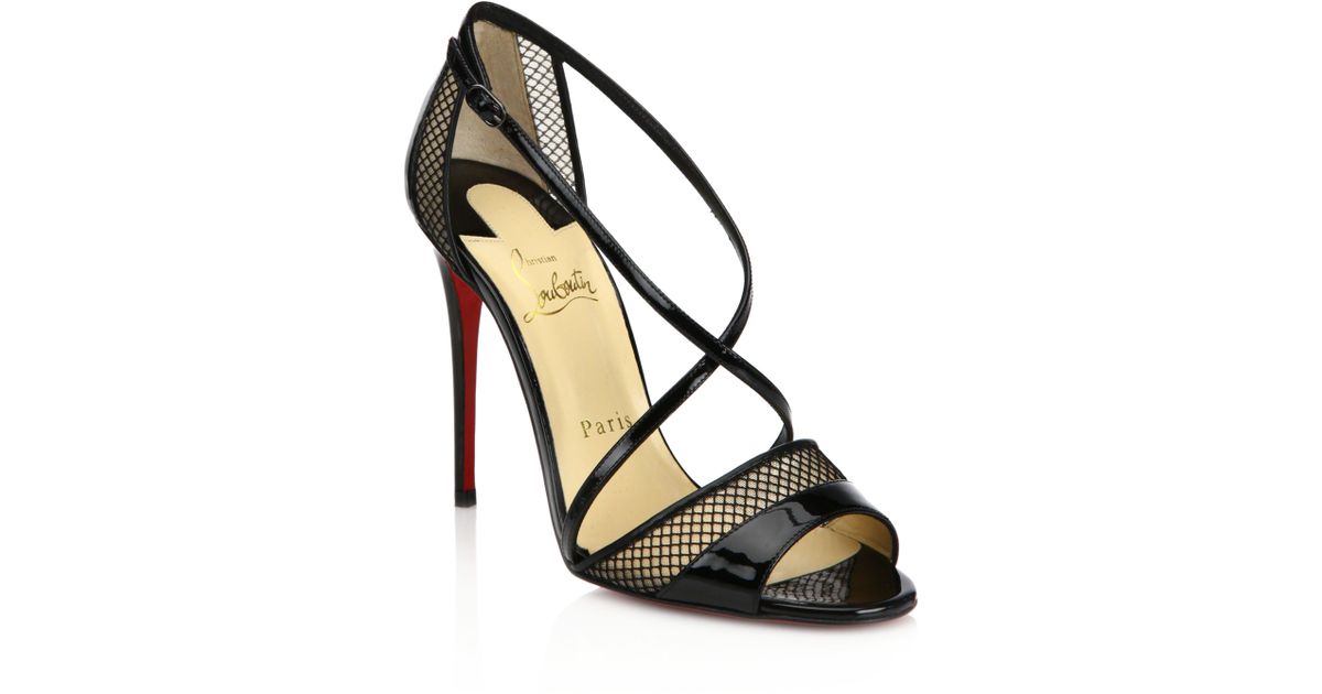 Christian Louboutin Silkova 100 Patent Leather & Mesh Sandals in Black ...