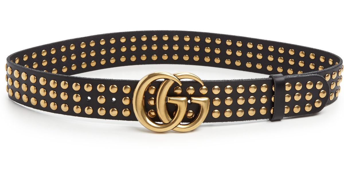 Lyst - Gucci Double G Studded Leather Belt in Black