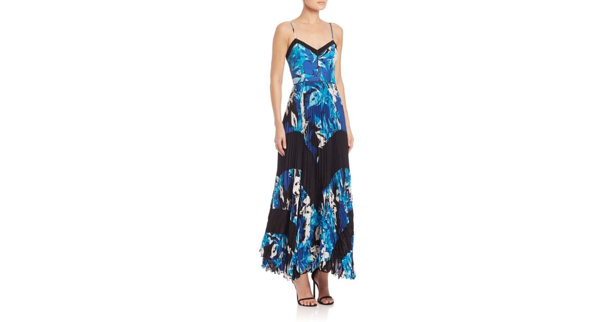 Parker Skye Combo Printed Silk Floral Gown in Blue - Lyst