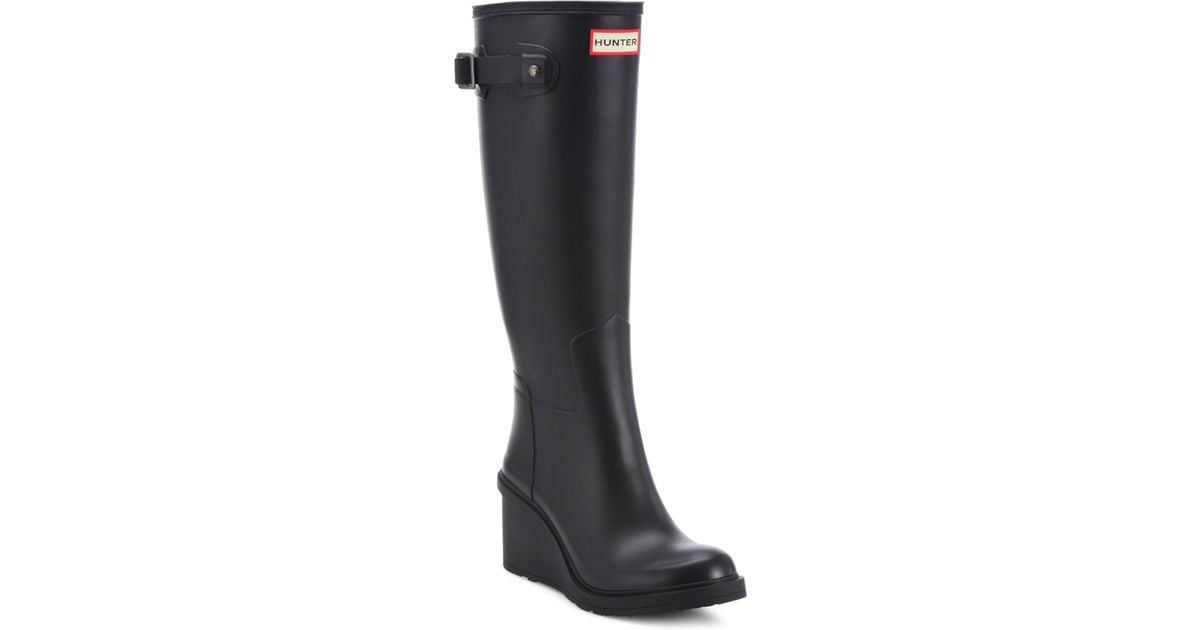 HUNTER Original Refined Mid-wedge Tall Rain Boots in Black | Lyst