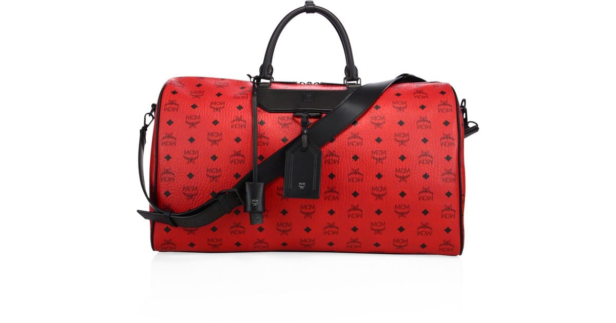 Mcm Red Coated Canvas Weekender Mcm Red Coated Canvas Weekender