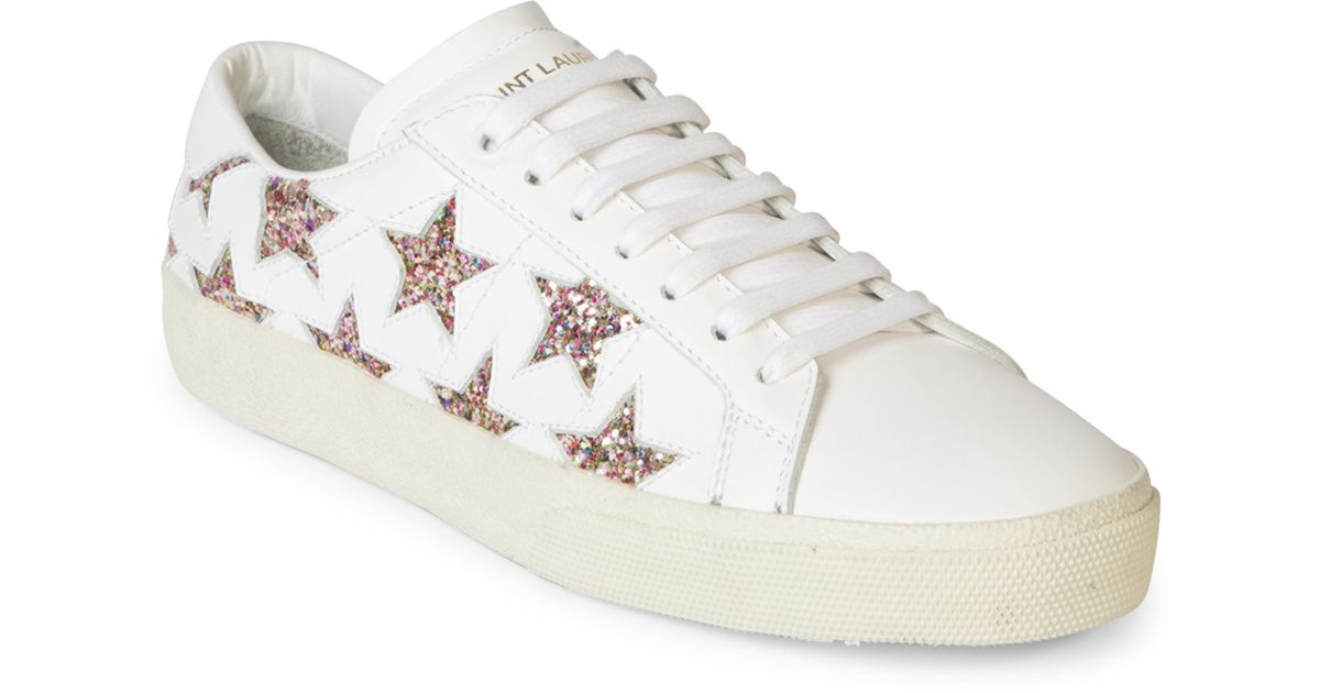 Saint Laurent Court Classic Leather & Glitter Star Sneakers | Lyst