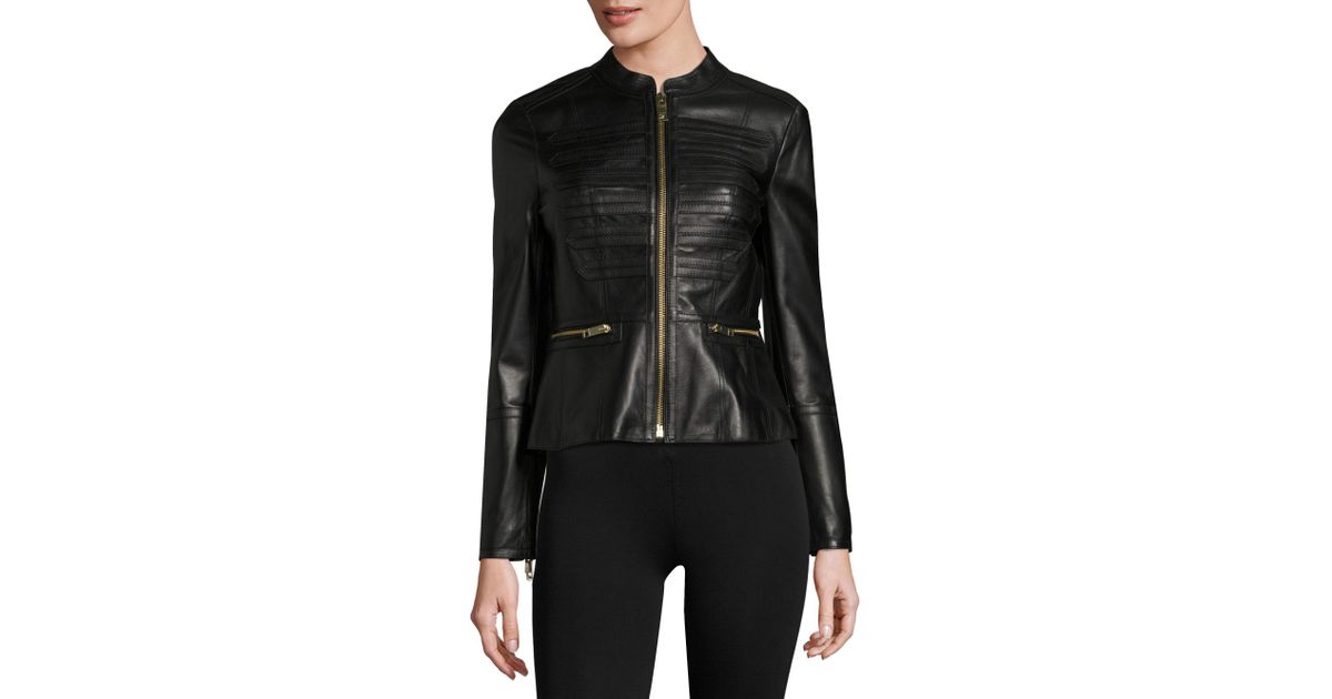 Burberry Leather Zip Front Jacket in Black - Lyst