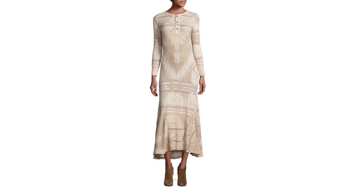 Polo Ralph Lauren Cotton Printed Henley Maxi Dress | Lyst