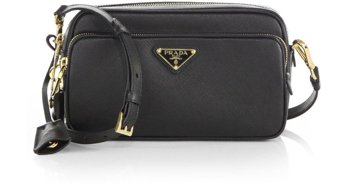 Prada Saffiano Lux Double-zip Crossbody Bag in Black