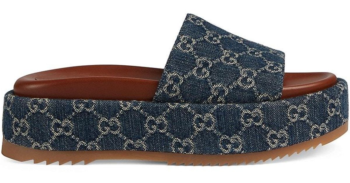 Gucci Denim Angelina Logo Slides in Blue - Lyst