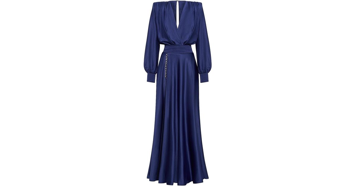 Zhivago Chrystallia Satin Longsleeve Gown in Blue Lyst