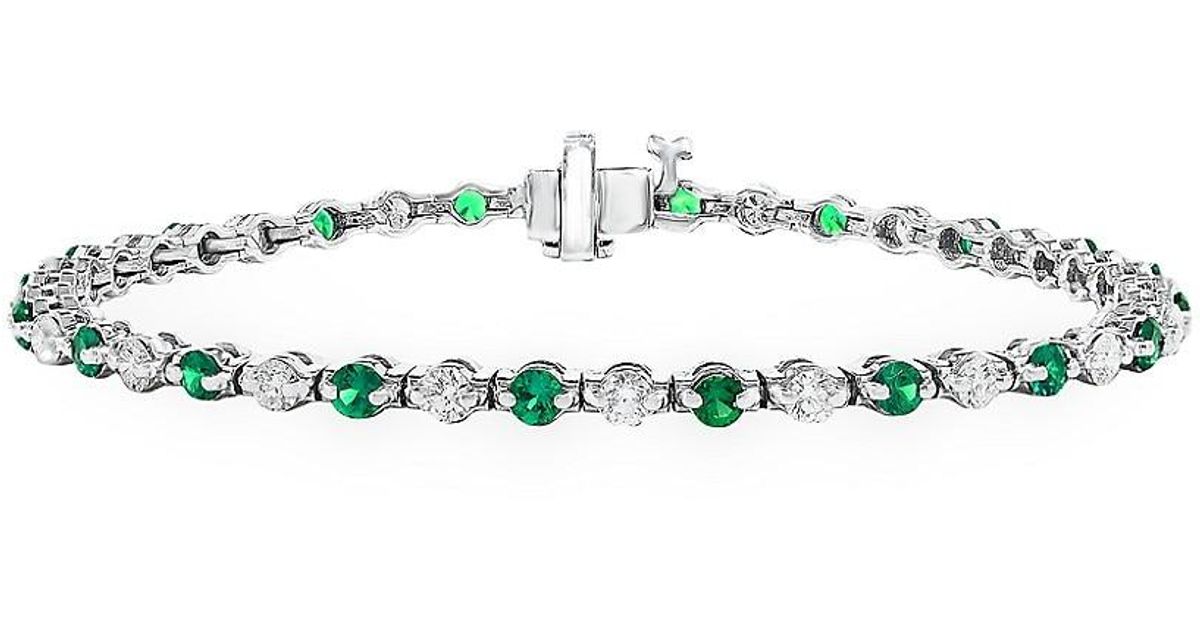 Saks Fifth Avenue 14k White Gold, Emerald & 1.60 Tcw Diamond Tennis