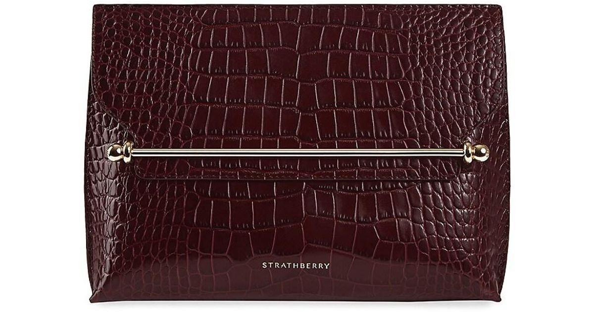 Strathberry Stylist Croc-embossed Leather Clutch-on-chain in Purple | Lyst