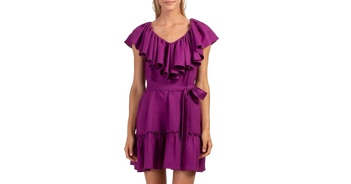 Trina Turk Vacation Ruffled Linen Mini Dress in Purple Lyst