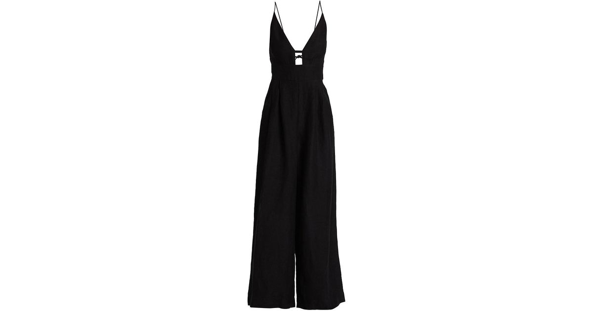 Free People Emma Linen-blend Jumpsuit in Black | Lyst