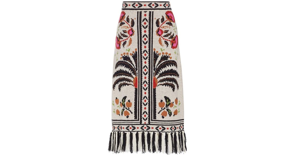 FARM Rio Palms Paradise Sand Knit Midiskirt in White Lyst