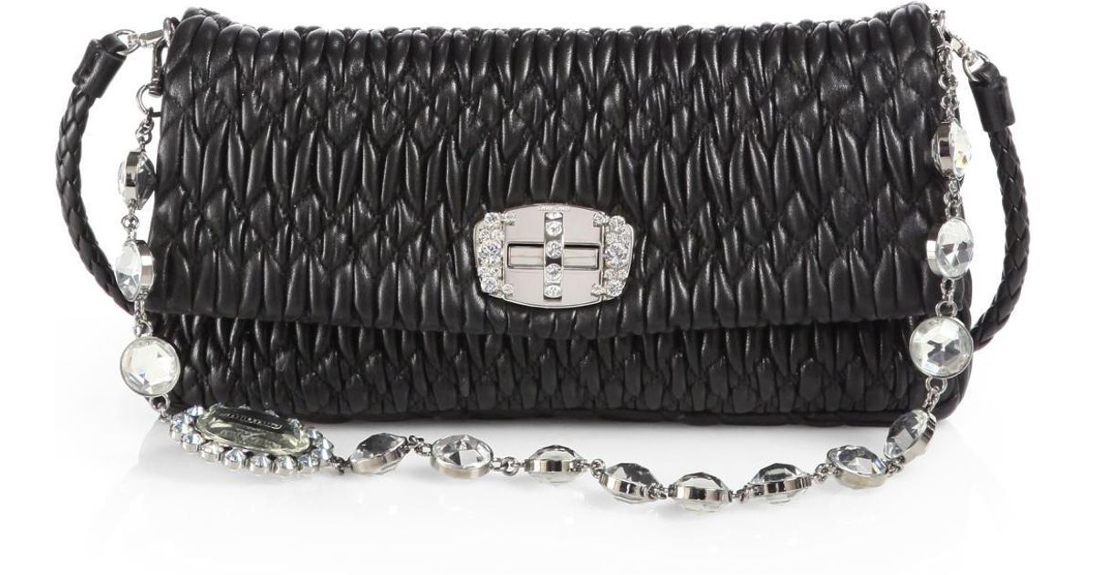 Lyst Miu miu Doublestrap Pucker Leather Shoulder Bag in Pink