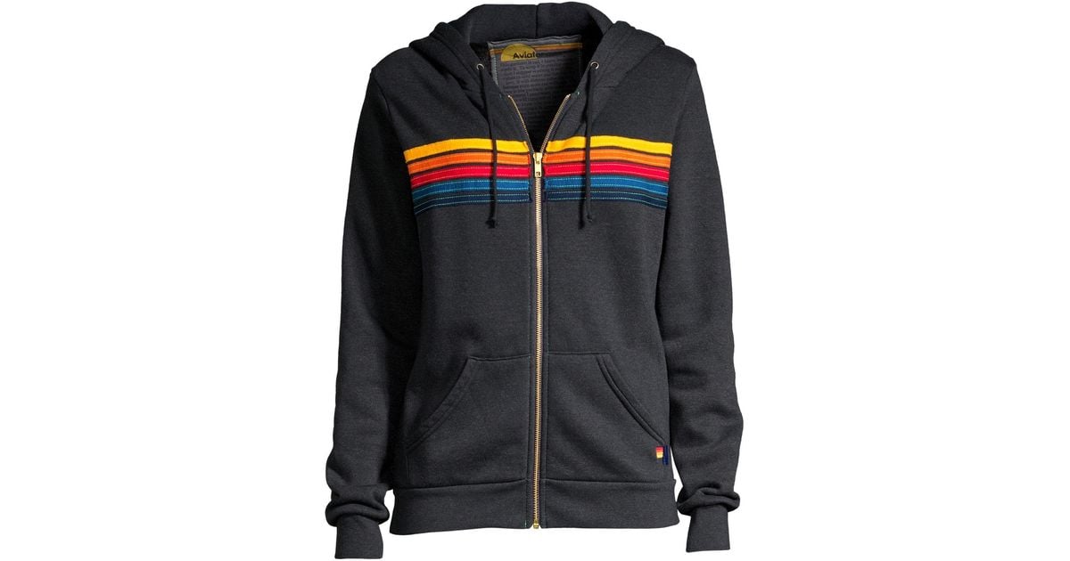 Aviator Nation Cotton Fivestripe Zipfront Hoodie in Charcoal (Gray