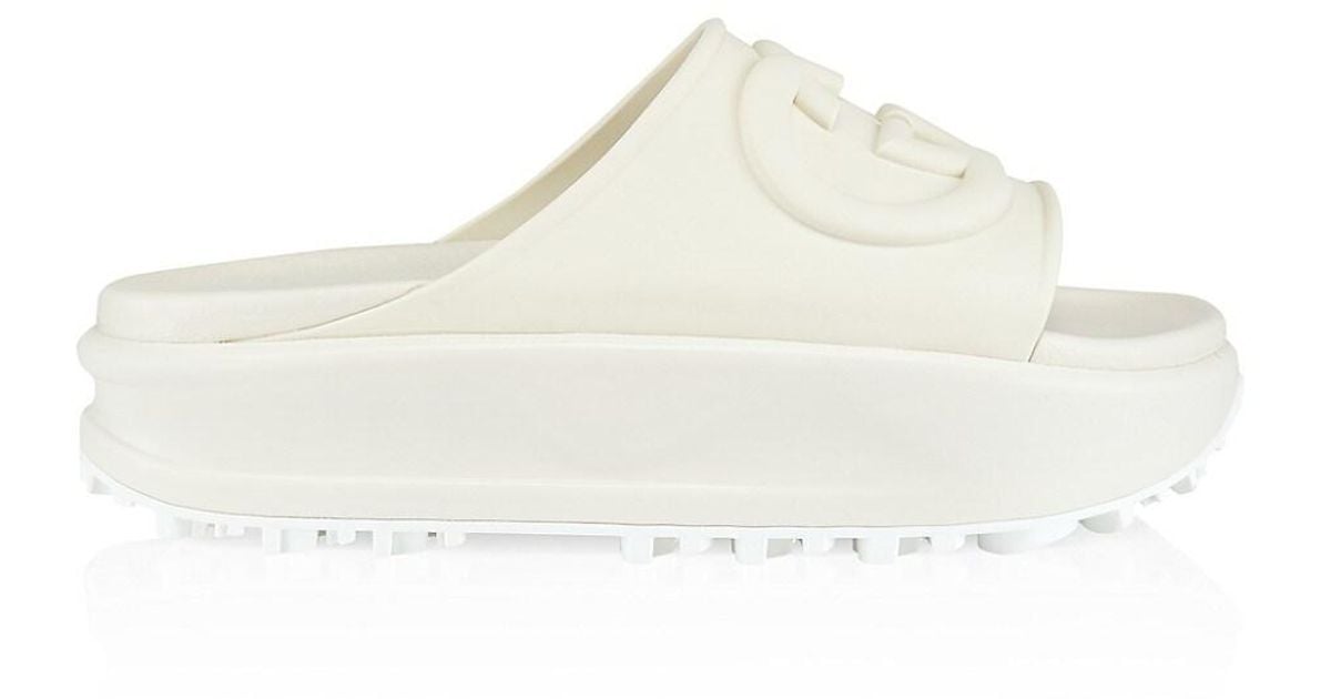 Gucci Miami Embossed Platform Slides in White Lyst