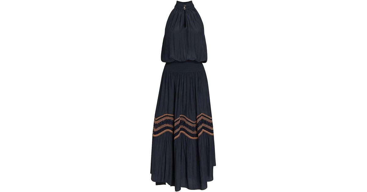 Ramy Brook Synthetic Alexis Embroidered Smocked Midi-dress in Navy ...