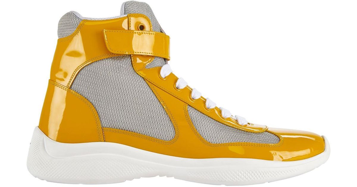 Prada America's Cup Patent Leather Sneakers in Yellow for Men - Lyst