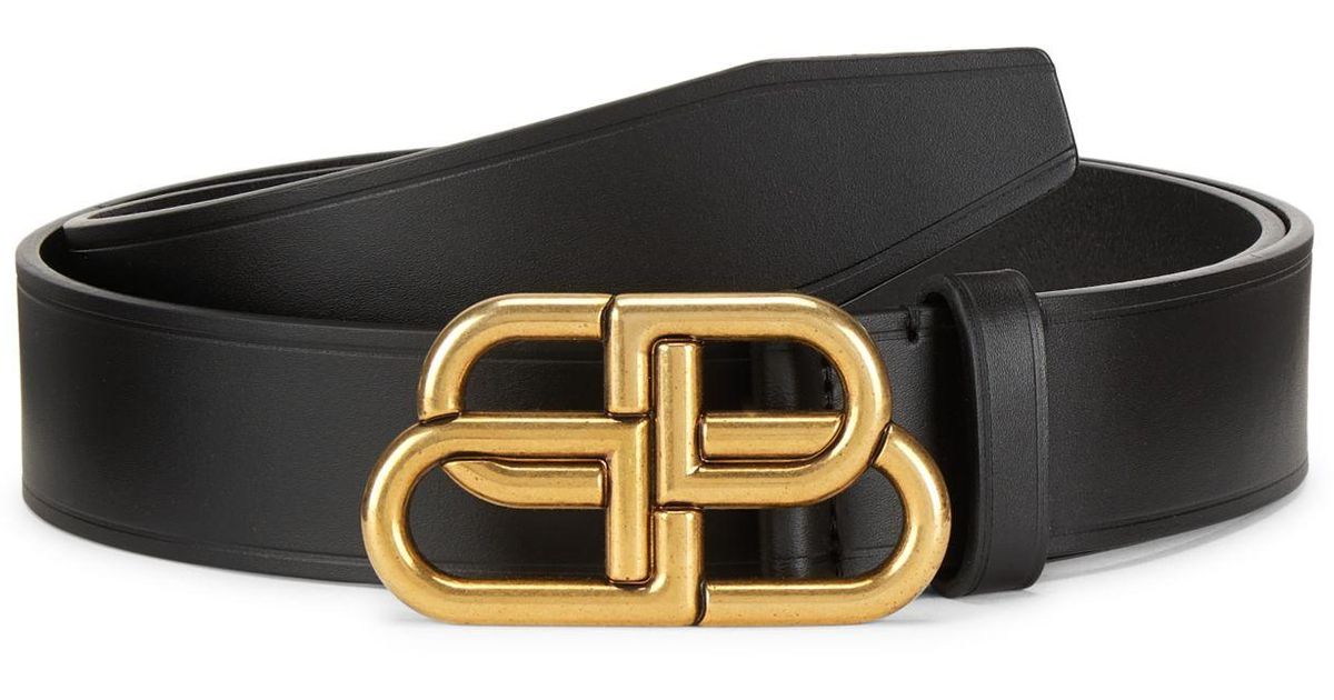 Balenciaga Bb Logo Leather Belt in Black for Men - Lyst