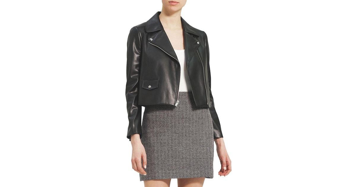 Theory Faux Leather Cropped Moto Jacket in Black (Gray) Lyst