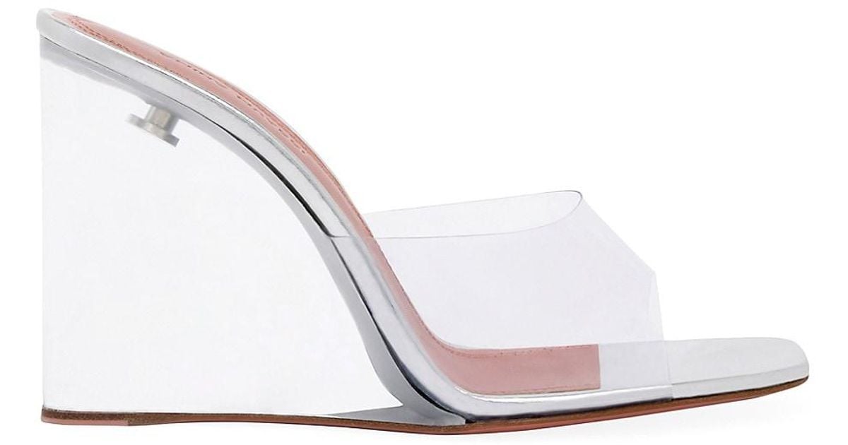 AMINA MUADDI Lupita Glass Wedge Sandals in White | Lyst