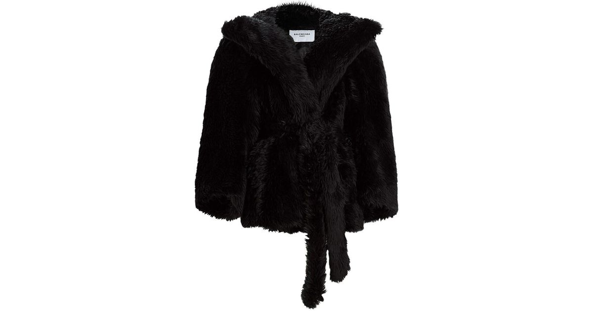 Balenciaga Teddy-sleeved Faux Fur Jacket in Black | Lyst