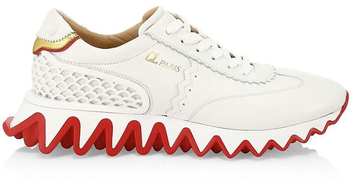 Christian Louboutin Loubi Shark Leather Sneakers in White for Men | Lyst