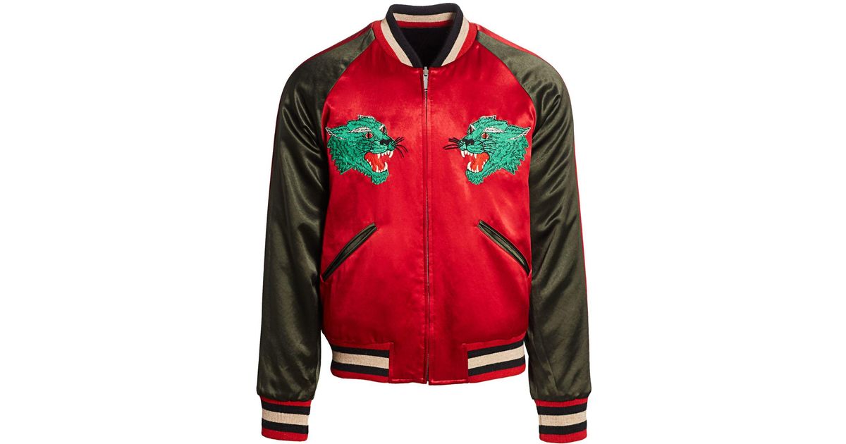 Gucci Reversible Acetate Bomber Jacket in Red for Men | Lyst