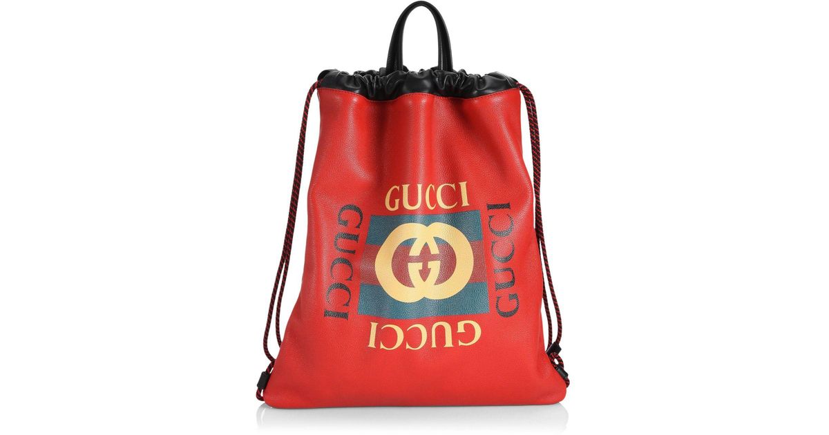 gucci leather drawstring backpack