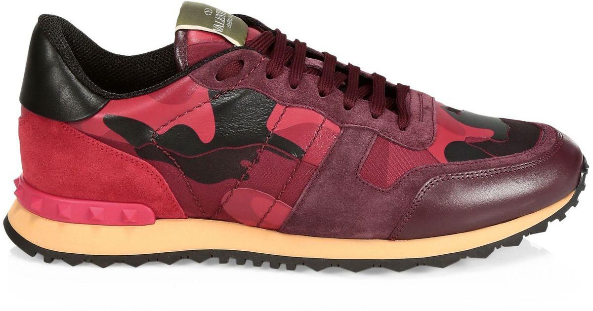 Valentino Leather Rockrunner Camouflage Sneaker in Red for Men - Lyst