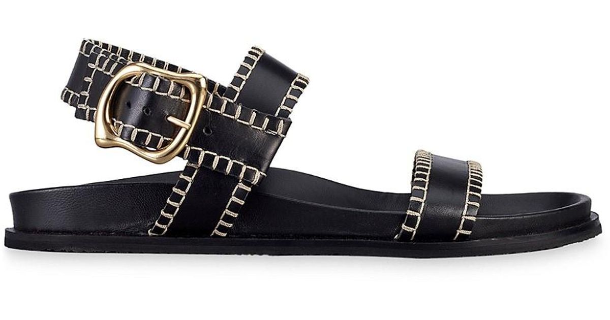 FRAME Le Marcel Buckle Leather Sandals in Black Lyst