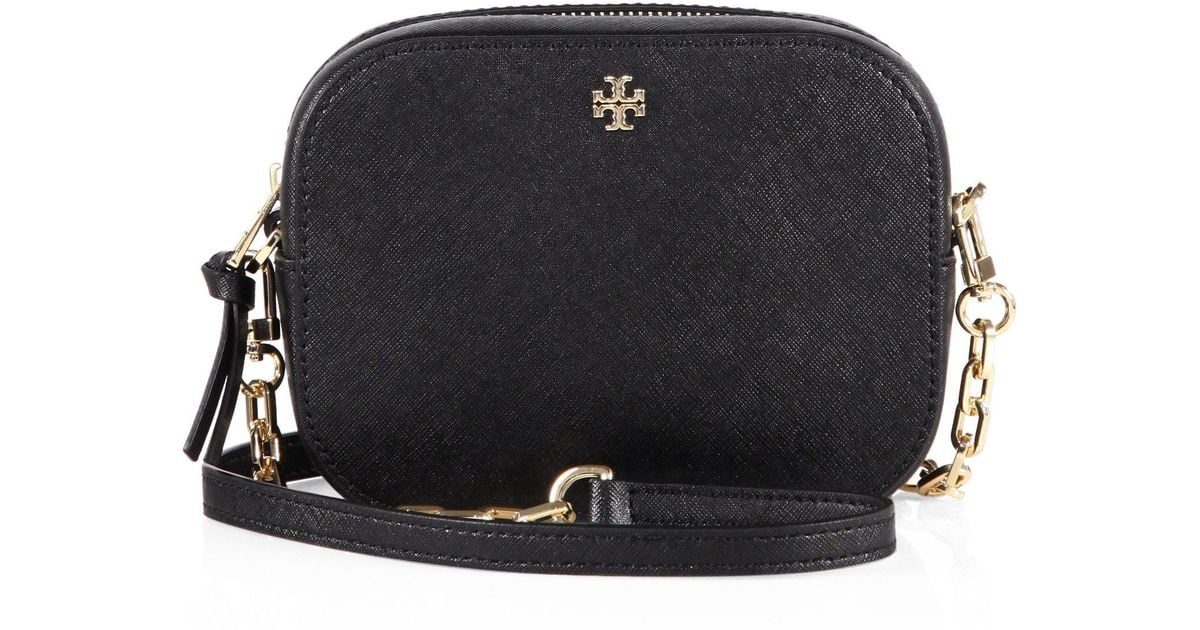 Tory Burch Black Saffiano Leather "Savannah" Chain Flat Wallet  Crossbody Bag